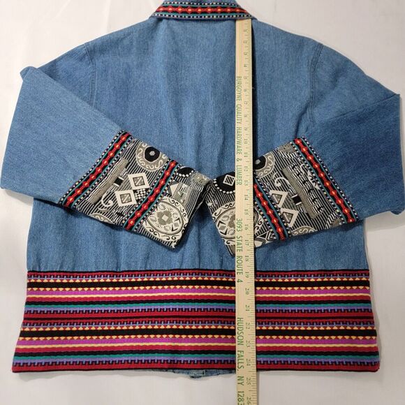 Vtg Coldwater Creek Boho Denim Jacket Womens Large Aztec Embroidered USA - Picture 9 of 13